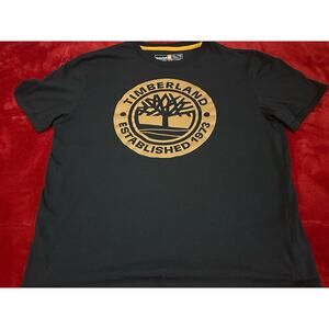 Timberland Men’s Short Sleeve Logo T Shirt Size XL Black With Brown Lettering